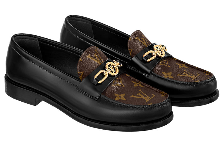 (WMNS) LOUIS VUITTON Chess Flat Loafers 'Black with Brown Monogram' 1ABPLA