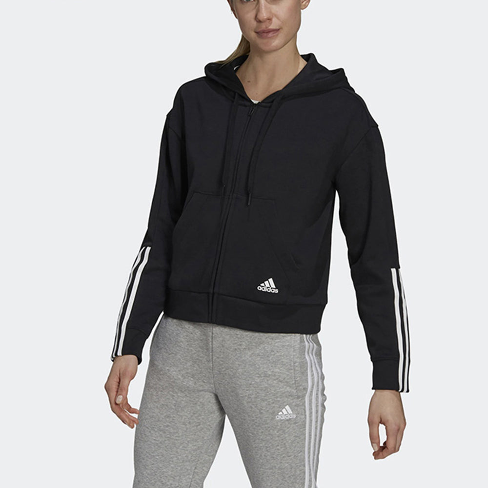 (WMNS) adidas Essentials Loose-Cut 3-Stripes Full-Zip Hoodie 'Black' GS1380