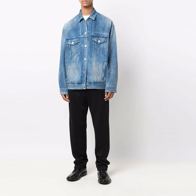 Balenciaga BB Sprayed Denim Jacket Large Fit 'Electric Blue Fuchsia' 678354TCW030406