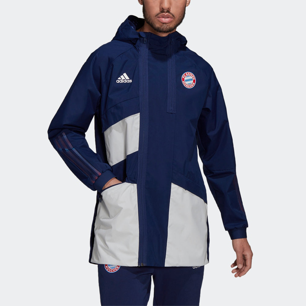 Men's adidas Fcb Trv Dr Jkt Badge Hooded Jacket Bayern Silkscreen Team Navy Blue GR0702