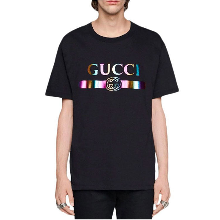Gucci Colorful Belt Alphabet Short Sleeve Black 548334-XJA09-1082