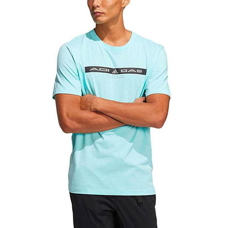 Men's adidas Alphabet Logo Printing Round Neck Casual Short Sleeve Blue T-Shirt HE9948