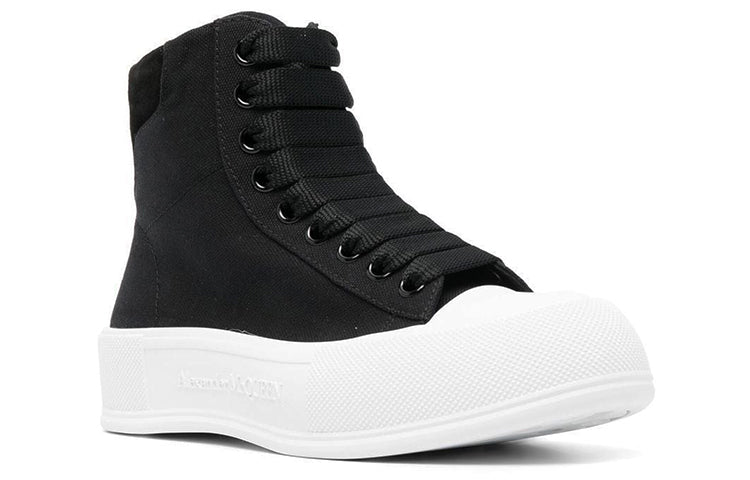(WMNS) Alexander McQueen High-Top Deck Skate Plimsoll Shoes 'Black White' 697123W4MV71070