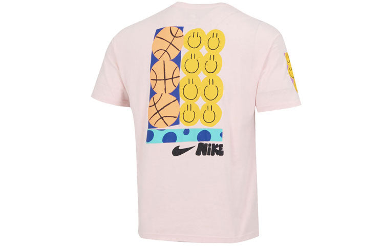 Men's Nike SS22 Smiling Face Basketball Pattern Printing Breathable Sports Short Sleeve Large Light Pink T-Shirt DQ1013-610