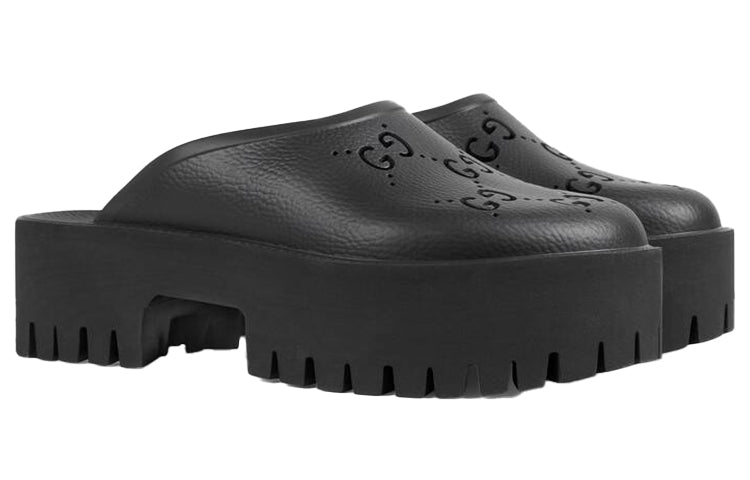 (WMNS) Gucci Platform Perforated G Sandal 'Black Rubber' 663577-JFB00-1000