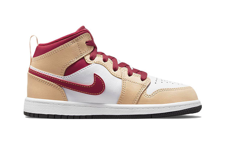 (PS) Air Jordan 1 Mid 'Light Curry Cardinal Red' 640734-201