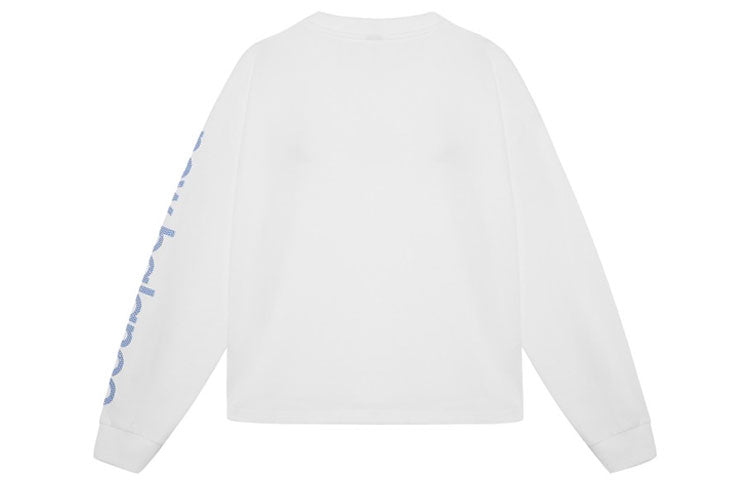 (WMNS) New Balance Letters Print Sleeve Sweatshirt 'White Blue' AWT11385-WT