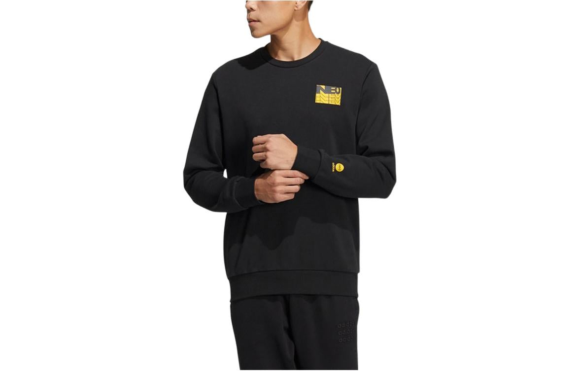 Men's adidas neo Alphabet Pattern Printing Sports Round Neck Pullover Black HD4632