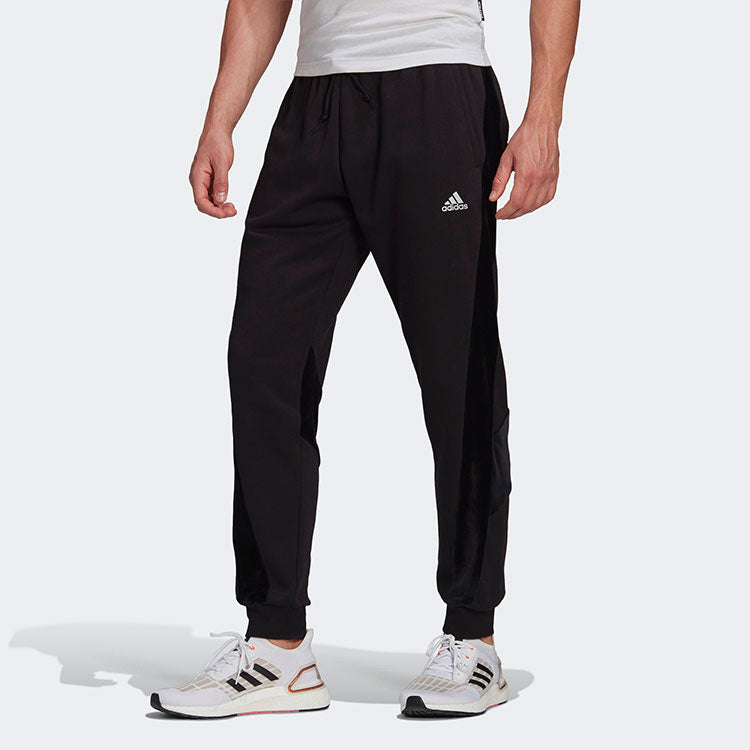 adidas Velvet Pant M Sports Training Splicing Bundle Feet Knit Long Pants Black H25090