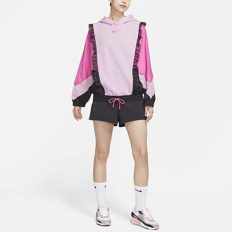 (WMNS) Nike Sportswear New Year Contrast Color Stitching Lace Fleece Lined Stay Warm Pullover Hoodie Light Pink DH1371-626