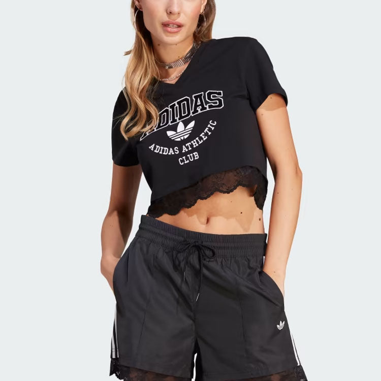 (WMNS) adidas Originals Cropped Lace Trim T-shirt 'Black' IL2417