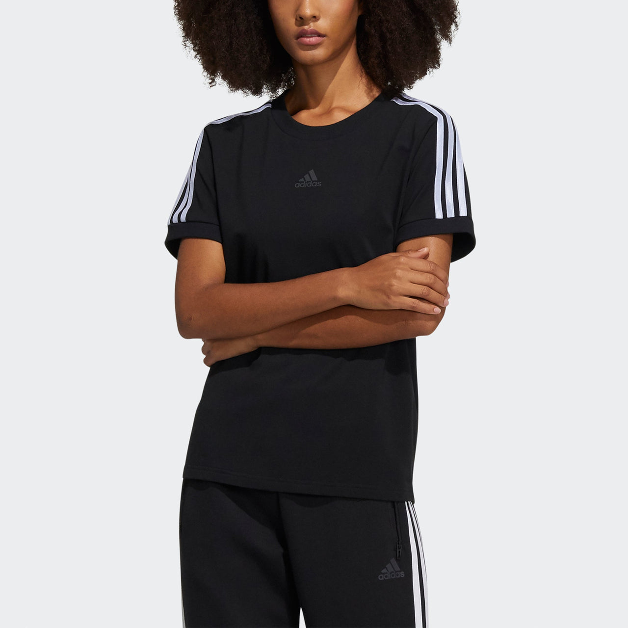 (WMNS) adidas Essentials Slim 3-stripes T-Shirts 'Black' HD0371