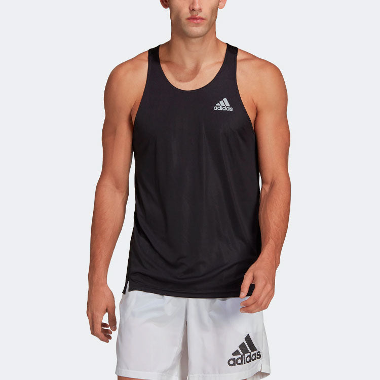 Men's adidas Solid Color Alphabet Logo Running Sports Vest Black HB7457