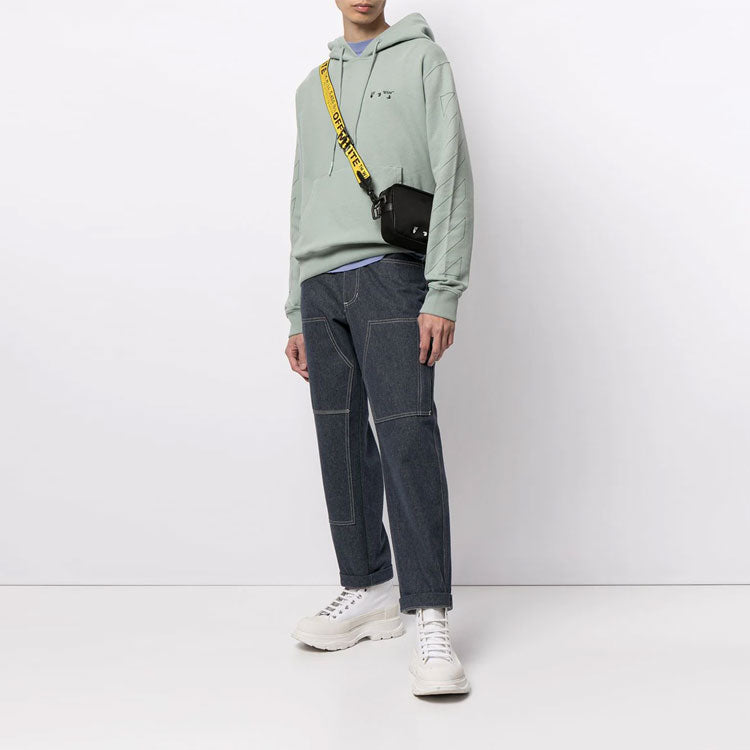 Off-White Diag Stripe Logo Printing Loose Fit Green OMBB034R21FLE0025010