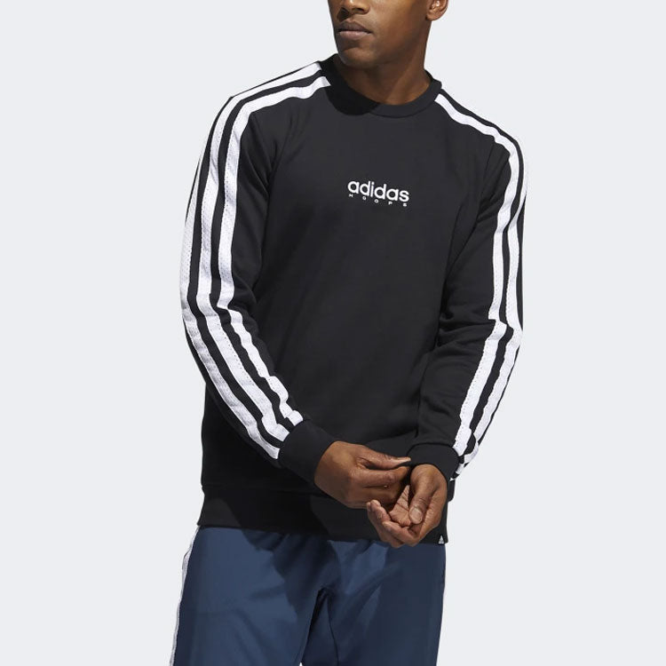 Men's adidas Contrasting Colors Stripe Logo Round Neck Pullover Black GN5122
