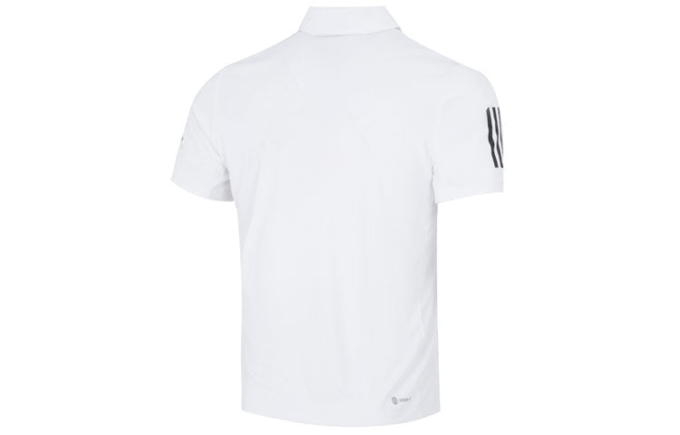 adidas Solid Color Stripe Tennis Athleisure Casual Sports Short Sleeve Polo Shirt White HF1815