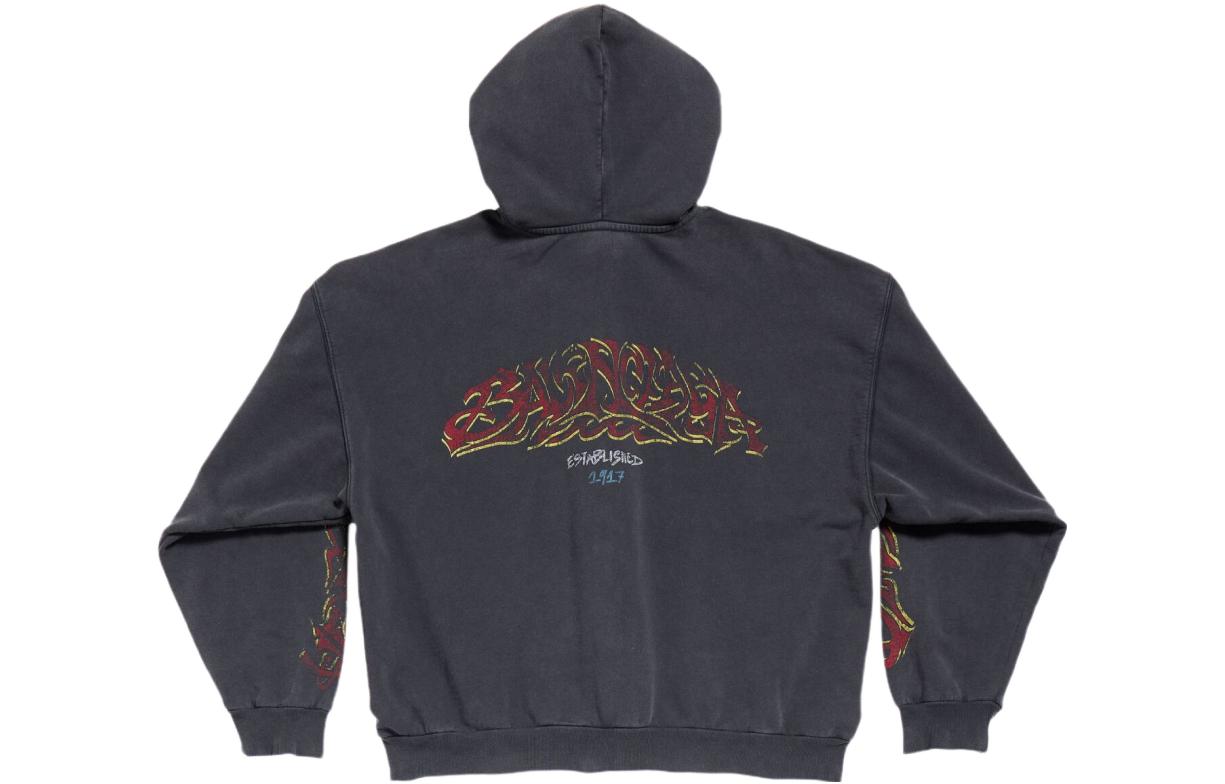 Balenciaga Offshore Zip Up Hoodie Medium Fit 'Black Faded' 770939TPVM91568