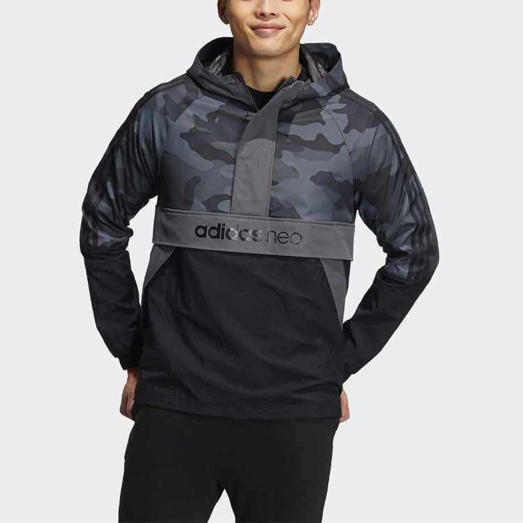adidas neo M Ard Wb Camouflage Splicing Half Zipper hooded logo Jacket Gray HG9053