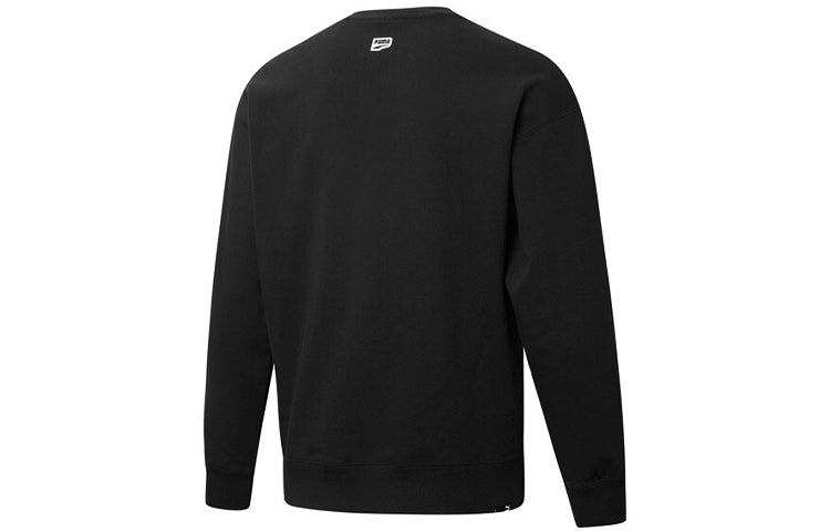 PUMA Downtown Graphic Crew Tr Living Series Logo Embroidered Pattern Knit Round Neck Pullover Black 533677-01