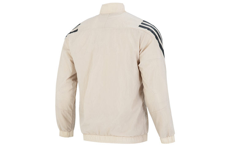Men's adidas Fi Wv Tt Athleisure Casual Sports Woven Stripe Jacket Khaki HU1514