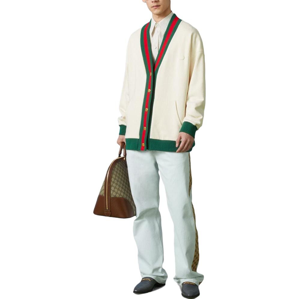 Gucci Cotton Jersey Cardigan With Web 'Off White' 752190-XJFV6-9150
