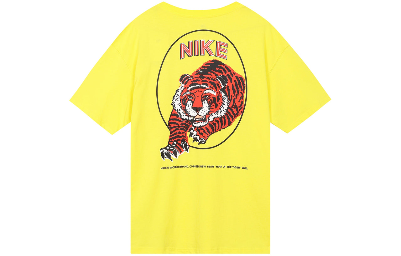 Men's Nike TIGER Logo Printing Round Neck Short Sleeve Yellow T-Shirt DO6628-731