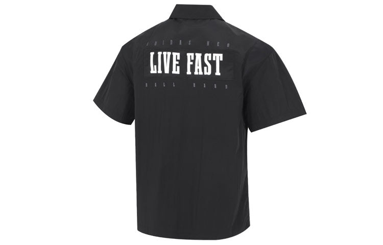 adidas neo Solid Color Alphabet Logo Printing Athleisure Casual Sports lapel Short Sleeve Shirt Black HM9977