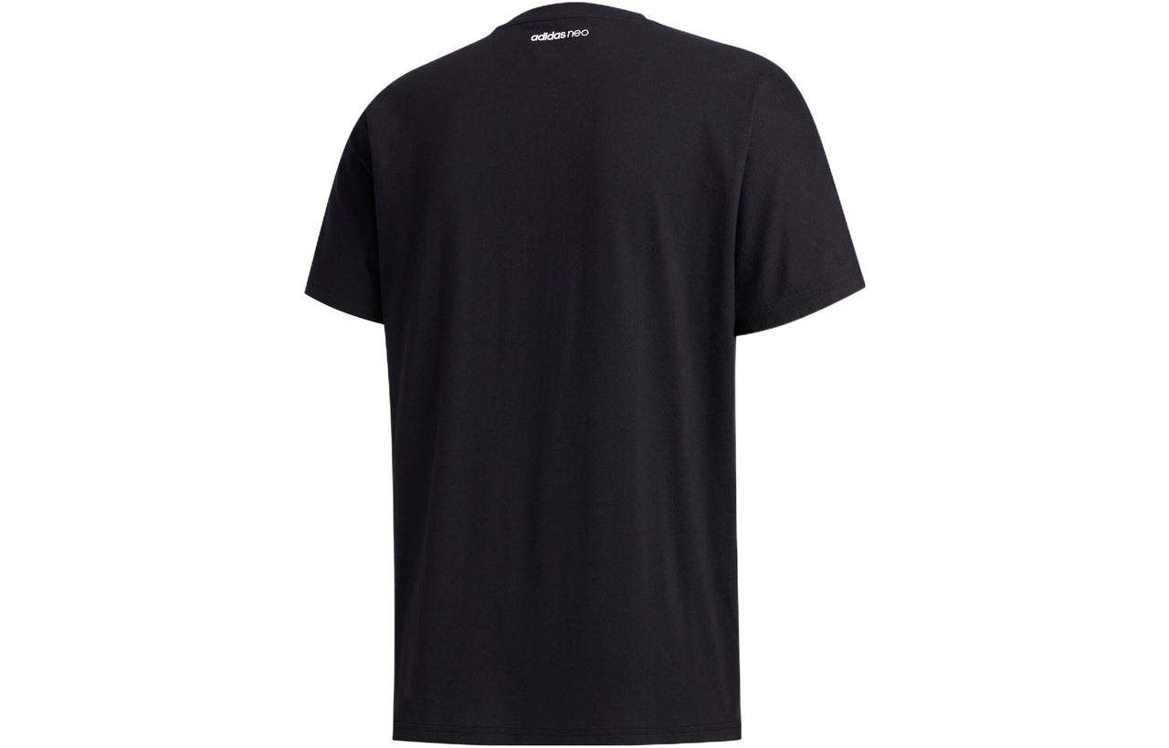 Men's adidas neo Casual Breathable Sports Stripe Printing Short Sleeve Black T-Shirt GK5871