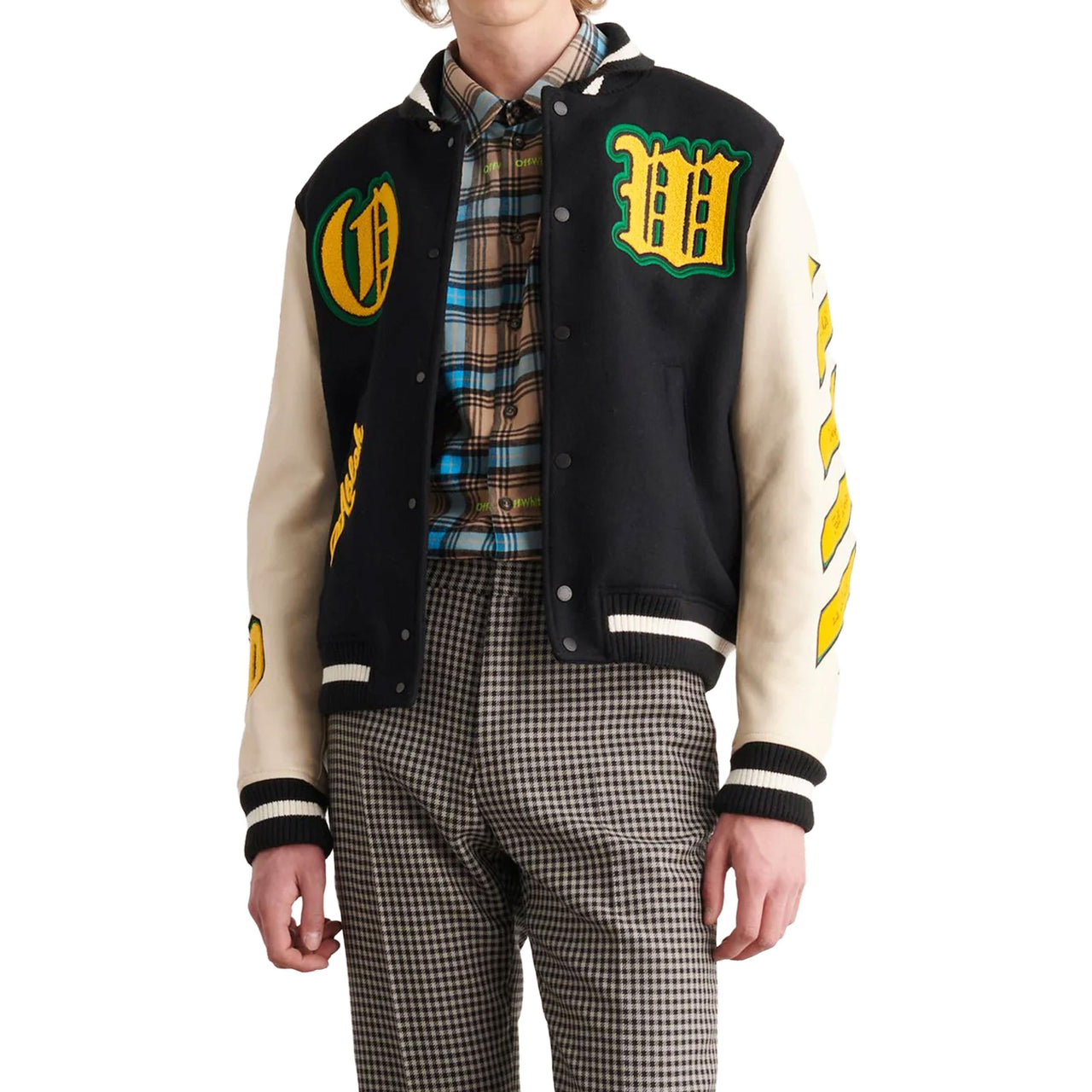 Off-White Logo-Patch Varsity Jacket 'Black' OMJA059F22LEA0011018