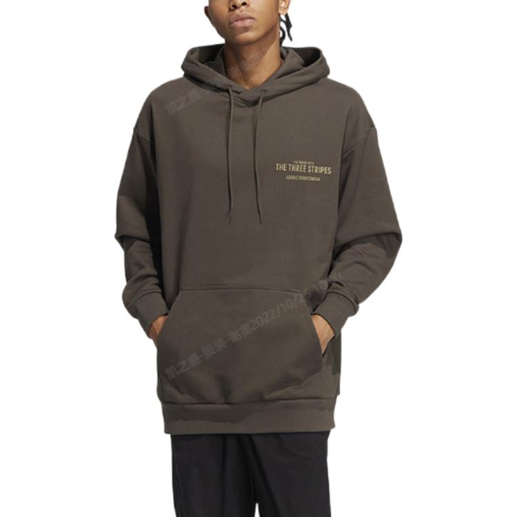 adidas Solid Color Pocket Alphabet Loose Casual Hooded Long Sleeves Hoodie Men's Brown IB2736