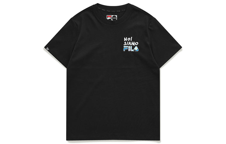 FILA FUSION Alphabet Printing Round Neck Tennis Short Sleeve Dark Black T-Shirt T11W121109F-BK