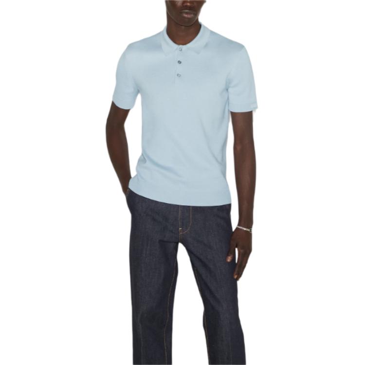 Gucci Silk Cotton Knit Polo Shirt 'Light Blue' 784644-XKD2A-4421