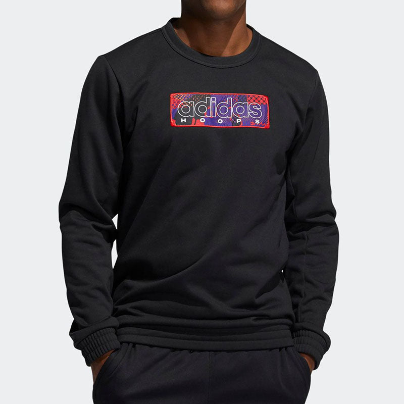 adidas Mic Gfx Crew New Year's Edition Basketball Sports Fleece Lined Round Neck Pullover Black GQ2833