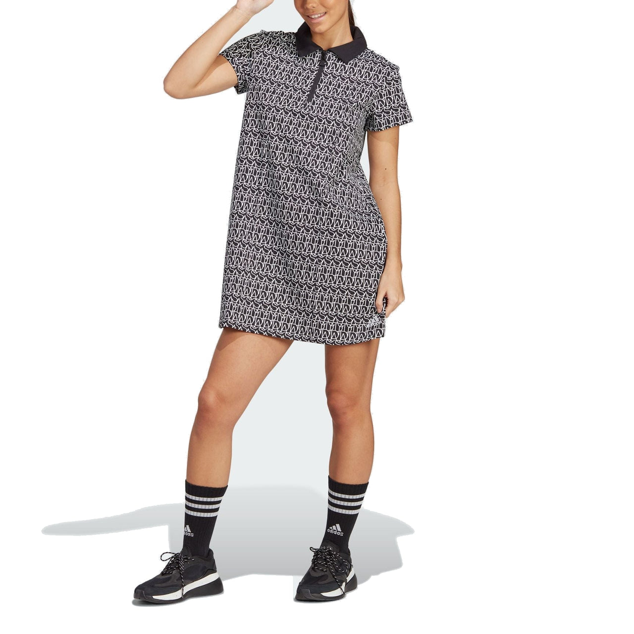 (WMNS) adidas Allover adidas Graphic Polo Dress 'Black' IC5707
