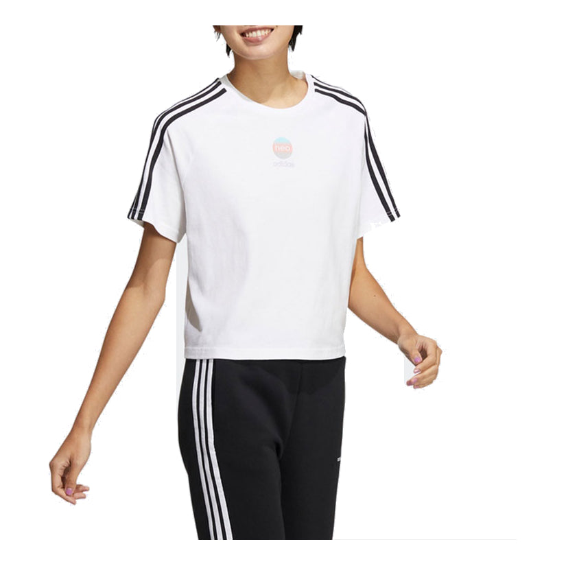 (WMNS) adidas Neo Contrast Stripe Sports T-Shirt Asia Sizing 'White HF7284