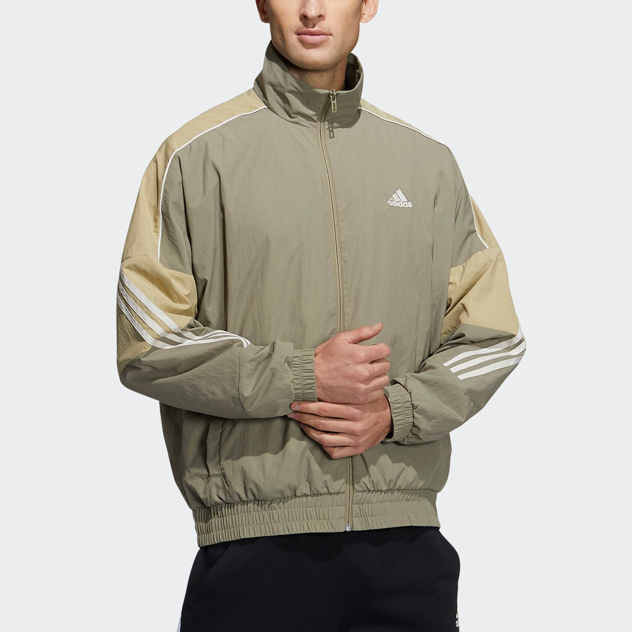 Men's adidas Si Wov Jkt Contrasting Colors Sports Stand Collar Logo Jacket Autumn Olive GT6357