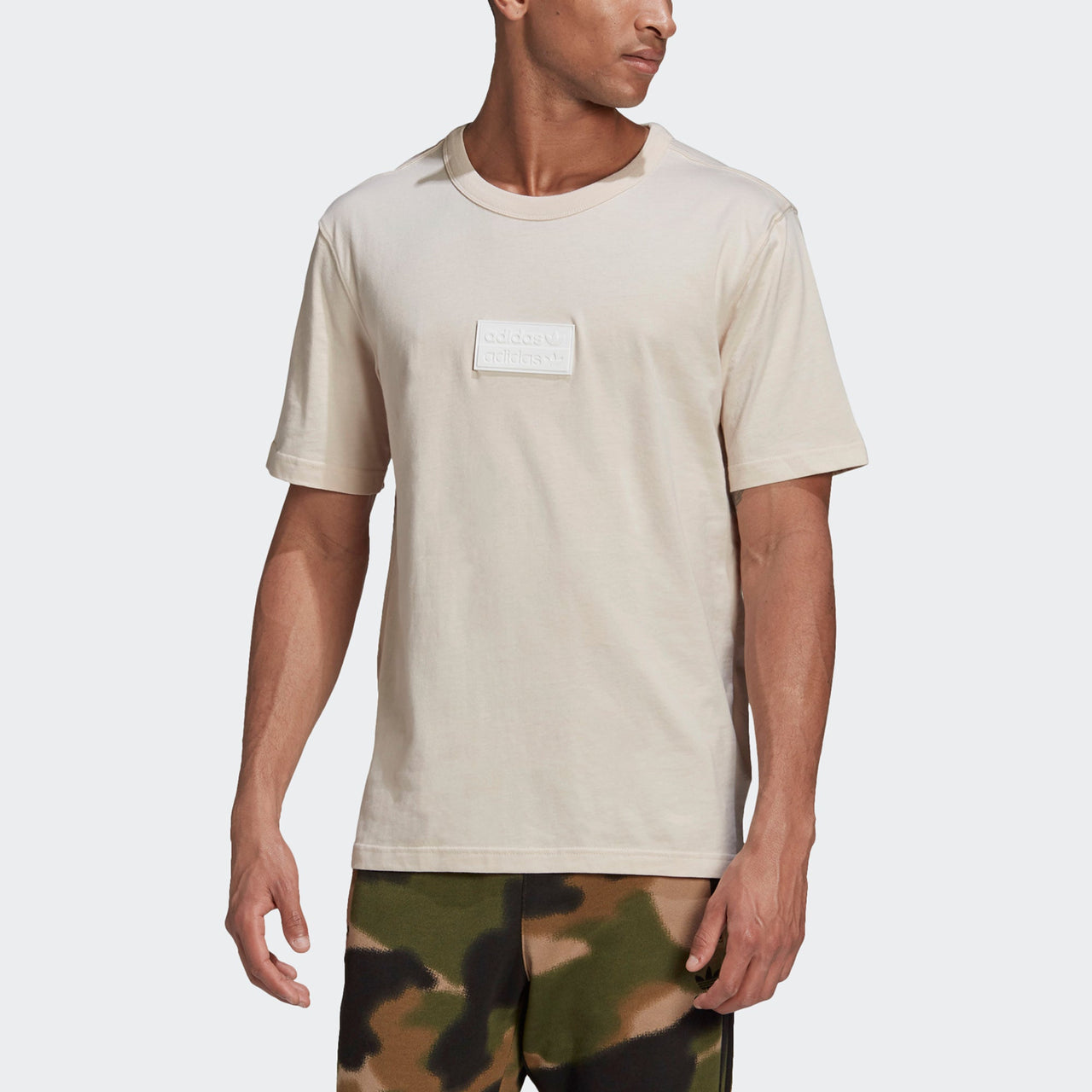 Men's adidas originals Silicon Badge T Logo Sports Short Sleeve Creamy White T-Shirt GN3298
