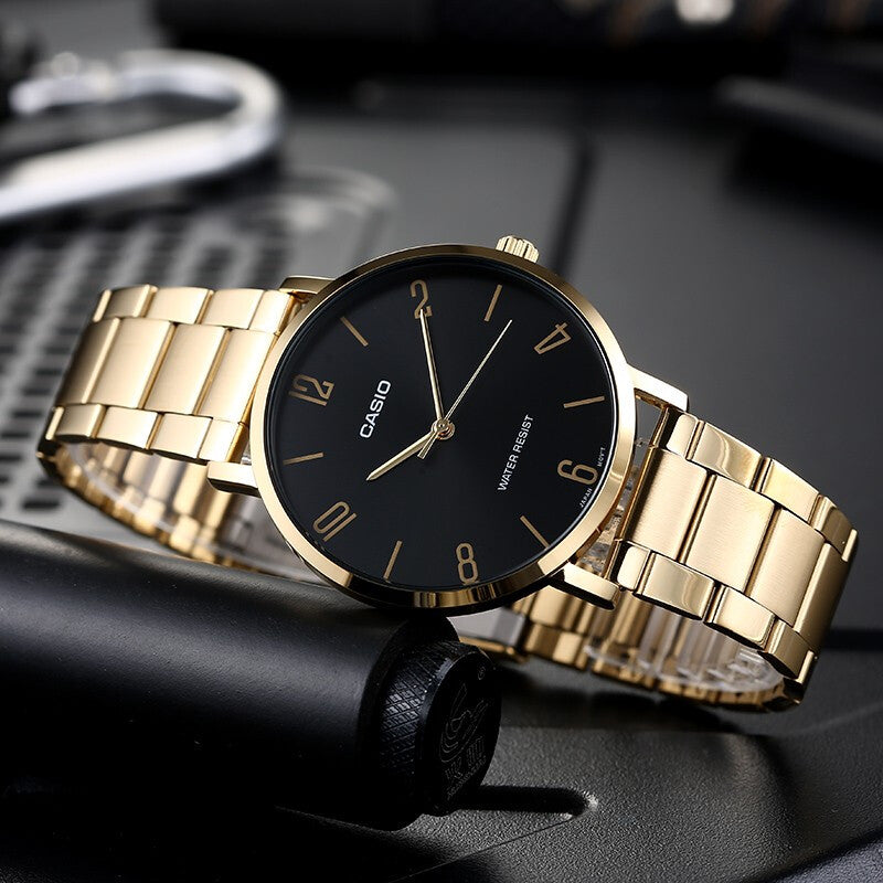 Casio Dress Classic Minimalistic Analog Watch 'Gold Black' MTP-VT01G-1B2