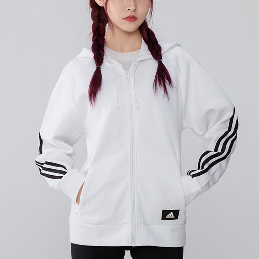 (WMNS) adidas FIeece 3-Stripe REG Knit Jacket 'White Black' H57293