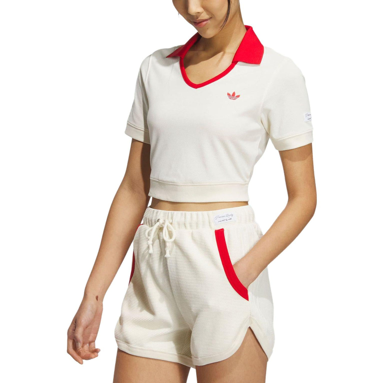 (WMNS) adidas Originals x Notitle Tennis Crop Short Sleeve Polo Shirt 'White Red' IN1082