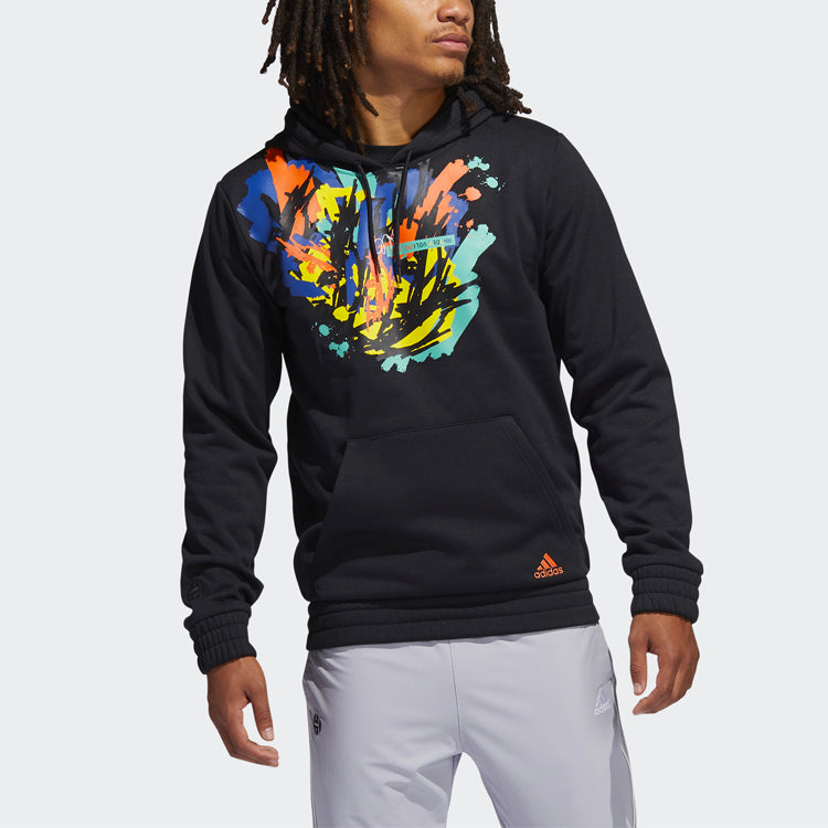adidas Hdn Lnch Bb H Basketball Sports Splash Ink Printing Fleece Lined Black H13713