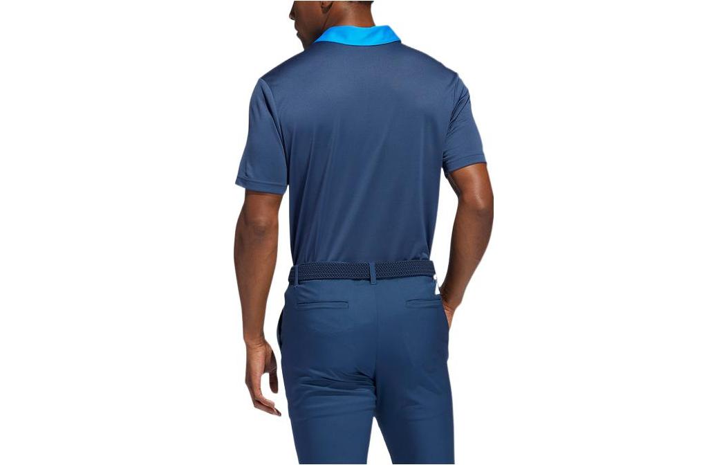 Men's adidas Colorblock Logo Golf Sports Short Sleeve Blue Polo Shirt HE3163