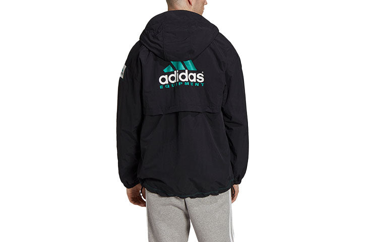 Men's adidas Zipper Design Adjustable Hooded Jacket Black HG8100