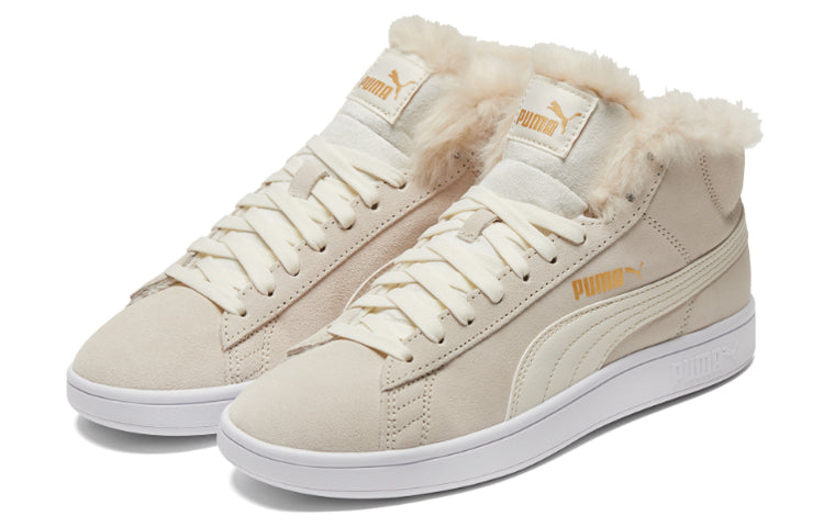 (WMNS) PUMA Smash V2 Mid-Top Sneakers Beige/White 385005-02