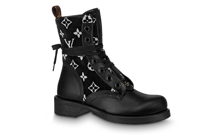 (WMNS) LOUIS VUITTON Metropolis Flat Ranger Boots 'Black with White Monogram' 1A95Z4