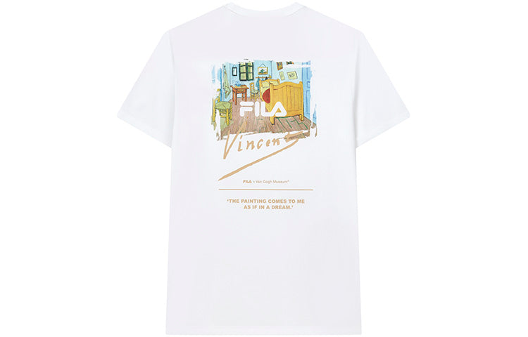Men's FILA x Crossover Casual Printing Breathable Knit Short Sleeve White T-Shirt F11M228109F-WT