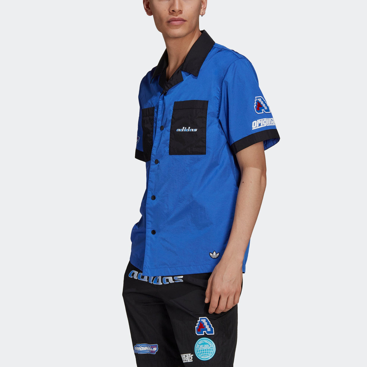 adidas originals MENS TGP SS Logo Printed Motorcycle Short Sleeve Shirt Blue HA4744