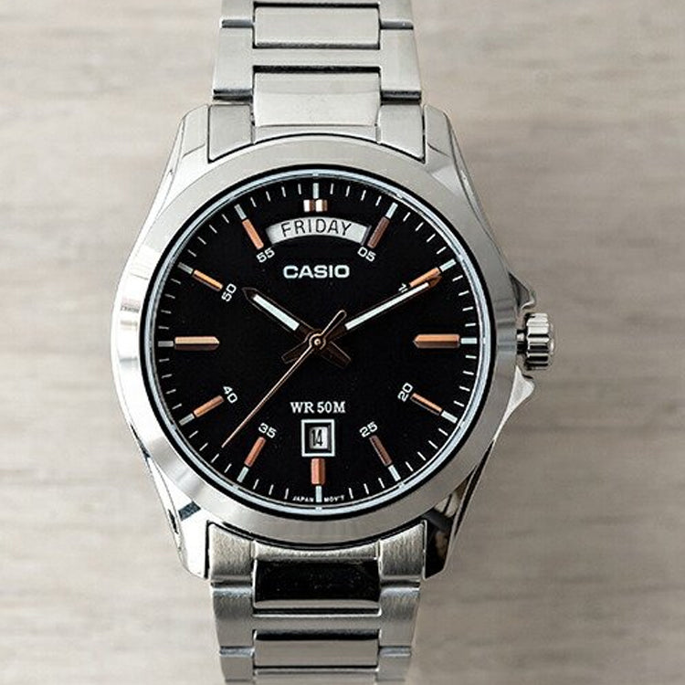 CASIO Waterproof Stainless Steel Strap Quartz Mens Black Analog MTP-1370D-1A2