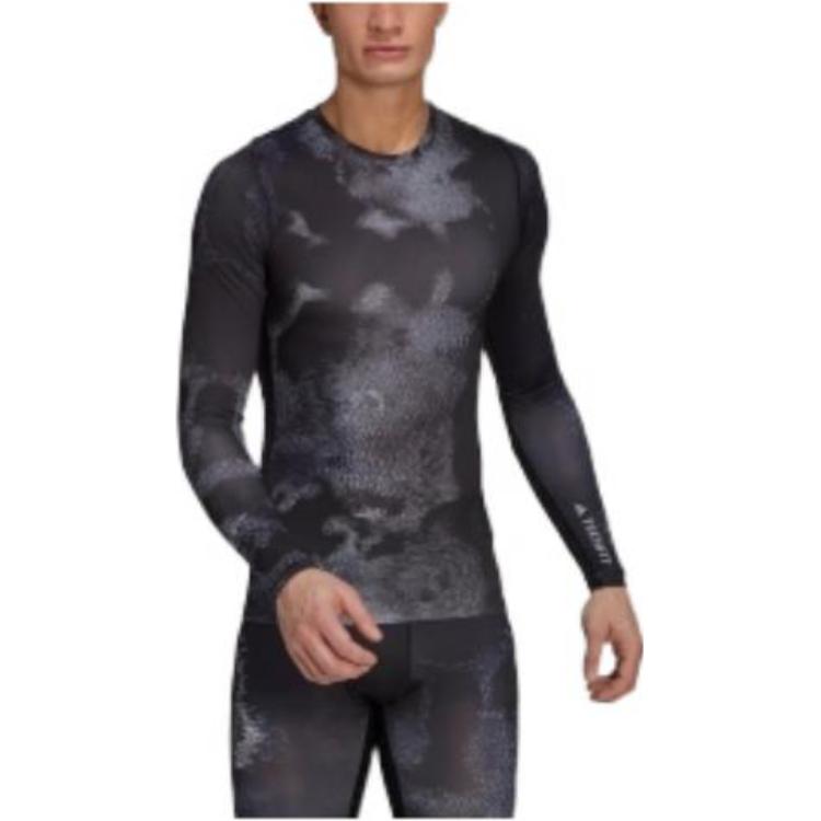 Men's adidas Logo Alphabet Printing Round Neck Pullover Sports Long Sleeves Black T-Shirt HK2332