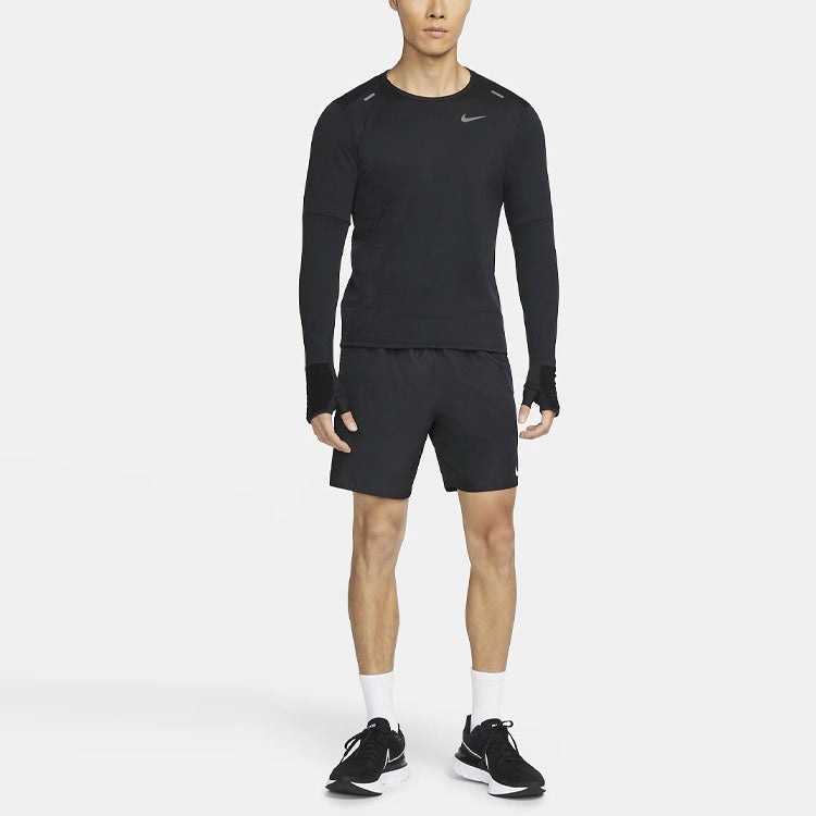 Men's Nike Solid Color Training Sports Round Neck Long Sleeves Black T-Shirt DD5650-010